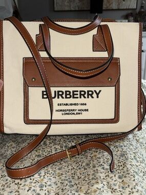 Burberry Cream Canvas Tote with Tan Leather Trim